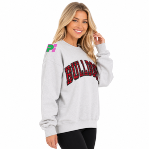 เสื้อสเวตเชิ้ตคอกลมโอเวอร์ไซส์สีเทาสำหรับผู้หญิง ปักลายตัวอักษร Bull Dogs ผ้าคอตตอนผสม ถักแบบสั่งทำพิเศษ - Product Image 4