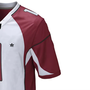 เสื้อฟุตบอลอเมริกันชาย สีขาวมารูน คอวี แขนสั้น ระบายเหงื่อได้ดี พิมพ์ลายแบบซับลิเมชั่น ทรงปกติ - Product Image 4