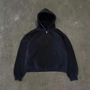Sudadera con Capucha y Cremallera para Hombre, Azul Marino Sólido, Forro Polar 100% Algodón, Informal, Otoñal, Tejido Liso Teñido - Product Image 5