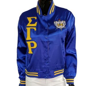 Women Satin Sorority Jacket Custom Embroidered Bomber <b>Coat</b> Smooth Lightweight Greek Letter Collegiate Fashion Outerwear Apparel - Product Image 1