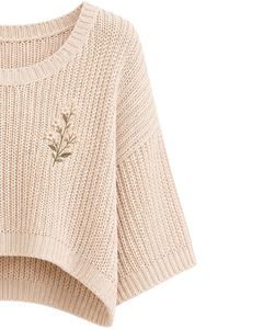 Pull court tricoté beige pour femme, coupe ample, manches courtes, léger et respirant, idéal pour l'été, style décontracté et tendance - Product Image 4
