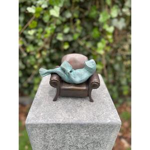 Sculpture décorative de grenouille relaxante sur canapé, vert patine antique, faite à la main, designs personnalisables, prix d'usine - Product Image 4