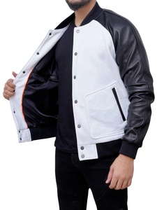 Veste de sport en laine pour homme avec logo personnalisé 2025, manches en cuir, qualité supérieure, noir et blanc, respirante, veste d'hiver - Product Image 4
