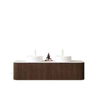 Mobile da Bagno DINA 60 Pollici con Armadietto a Muro, 2 Cassetti, Bordi Curvi Bianchi e Strisce, Vanità da Bagno - Product Image 3
