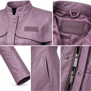 Abrigo Largo de Cuero Morado con Detalle de Capa, Hecho a Medida, Servicio de Fabricación de Ropa para Mujer - Product Image 6