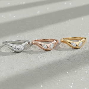 Stonewels Curved Dome <b>Two</b> <b>Stone</b> Rose Gold Plated <b>Ring</b> with 0.20 CTW Marquise Cut Lab-Grown Diamonds Bezel Setting for Certified - Product Image 4