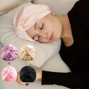 Silk Bonnet For Sleeping Women Satin Hair Bonnet Night Sleep Cap Scarf Wrap For Curly Hair With Tie <b>Band</b> Solid Silk Turban <b>Hat</b> - Product Image 1