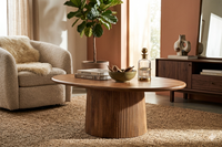 Table basse ovale en bois, plateau en bois de noyer marron clair, bois de mangue, mobilier de salon, collection à prix de gros