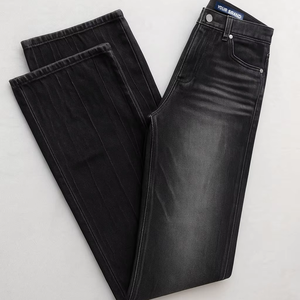 Fabricant OEM/ODM – Jean décontracté pour homme en denim 100 % coton noir, coupe droite ample, délavé à l'acide, style streetwear - Product Image 1