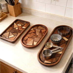 Bandeja de Servicio Decorativa Moderna, Redonda, de Madera Premium Brillante, de MDF, con Impresión Esmaltada, de Lujo, para Regalo, de Varias Piezas - Product Image 1