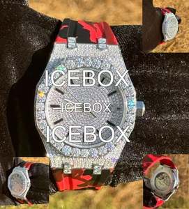 Montre-bracelet en acier inoxydable avec cadran en verre, entièrement sertie de diamants Moissanite, étanche 10 bars, fermoir de bracelet - Product Image 4