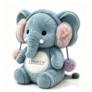 Orejeras de peluche de elefante personalizadas, color rosa y esponjosas, orejeras de elefante con pompones de dos colores, elefante de peluche con vientre blanco - Product Image 3