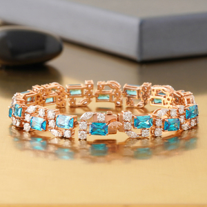 Bracelet tennis en or rose 14 carats avec 4,49 carats de diamants CZ bleus ronds et marquise cultivés en laboratoire – Accessoire de mode - Product Image 2