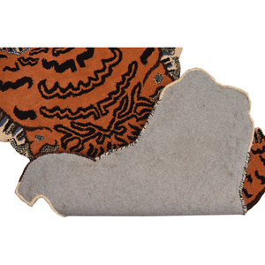 Tapis traditionnel himalayen tibétain en laine tuftée à la main, motif peau de tigre, motif animal exotique, accent orange - Product Image 5