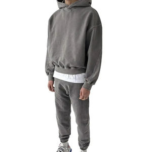 Ensemble de survêtement personnalisé OEM pour homme, sweat-shirt et pantalon de jogging en coton 100% avec effet délavé, streetwear d'hiver - Product Image 6