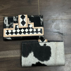 กระเป๋าสตางค์พับสองพับแฟชั่นสำหรับผู้หญิงกระเป๋าเงินใส่บัตรแบบหรูหราดีไซน์2025หนังวัวลายลายตารางหมากรุก - Product Image 5