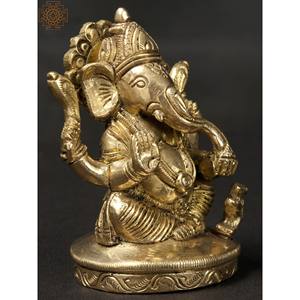 รูปปั้นพระพิฆเนศขนาดเล็ก3นิ้วทำด้วยมือรูปปั้นทองสัมฤทธิ์รูปปั้นอินเดียสินค้าผลิตในอินเดีย - Product Image 3