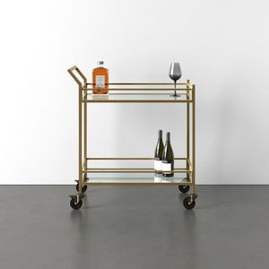 Chariot de service de luxe en fer avec cadre finition or et étagères en verre, chariot de bar roulant, mobilier de décoration pour la maison, la cuisine et la salle à manger - Product Image 2