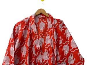 Bata Kimono de Algodón con Estampado de Aves, Cuello en V, Manga Larga, Estilo Boho, Informal, para Mujer, Primavera Verano, Secado Rápido - Product Image 3