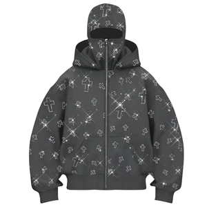 Sudadera con Capucha Extra Grande para Hombre, Color Personalizado, Estampado de Diamantes de Imitación, Bordado, Forro Polar, Estilo Urbano, 100% Algodón - Product Image 1
