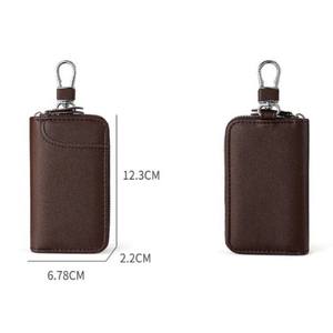 PU Leather Key <b>Wallet</b> Zipper Closure Portable Key <b>Holder</b> for Car Keys Simple Design Brown Color 6.78x12.3cm - Product Image 1