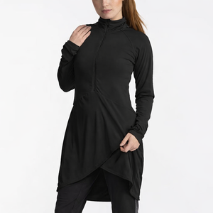 Vêtements de sport modestes pour femmes, légers, 100% coton respirant, 140g, très extensibles, confortables, fermeture à zip 1/4 devant, manches longues, avec passe-pouce - Product Image 2