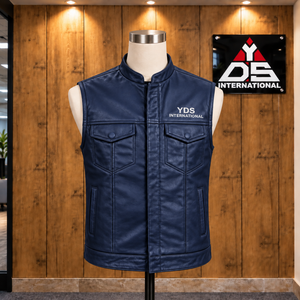 Custom Men's PU <b>Leather</b> <b>Vest</b> Stand Collar Zipper Front Pockets Moto Biker Style Premium <b>Leather</b> For Men Custom Apparel - Product Image 1