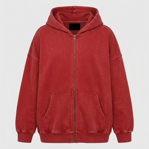 เสื้อฮู้ดซิปผู้ชายสีแดงทรงโอเวอร์ไซส์ ทรงปกติ ผ้าโพลีเอสเตอร์/คอตตอนผสม ดีไซน์กระเป๋าแบบลำลอง เหมาะสำหรับใส่ในฤดูหนาว ระบายอากาศได้ดี - Product Image 1
