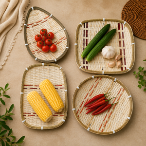 Bamboo Sushi Tray Handmade Vietnam Wholesale Natural Round Oval Food Serving Plate - Product Image 3