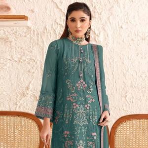 ชุดสัลวาร์ คามีซ ฟอกซ์ จอร์เจตต์ แบบเย็บกึ่งสำเร็จ พร้อมงานปักเลื่อมทันสมัย ความยาวปานกลาง เหมาะสำหรับงานแต่งงาน งานพรอม และงานดิวาลี - Product Image 1