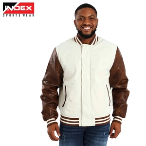 Varsity <b>Jacket</b> <b>Leather</b> Sleeve Bomber Coat <b>Retro</b> College Style Street Fashion OEM Wholesale - Product Image 2