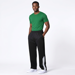 Pantalon droit noir pour homme avec empiècement latéral blanc, taille élastique, respirant, en polyester, pour le loisir, collection printemps adulte - Product Image 4