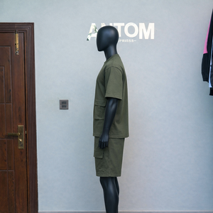 Ensemble short et haut décontracté personnalisable pour homme – Coton, bleu, imprimé assorti – Tendance, vente en magasin, OEM - Product Image 3