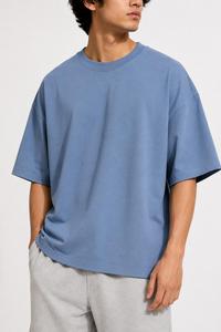Wholesale <b>Men's</b> <b>Oversized</b> Solid Color Regular Sleeve Eco-Friendly Breathable O-Neck Casual Canvas Fabric T-<b>Shirt</b> for <b>Gym</b> Top - Product Image 4