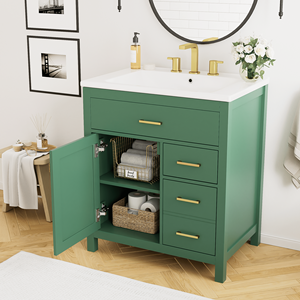 Mobile da Bagno Verde da 30 Pollici con Lavabo in Ceramica per Bagni Piccoli, Offre Ampio Spazio di Stoccaggio - Product Image 3