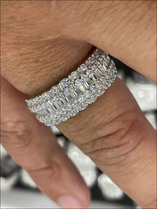 Women's Eternity Band <b>Ring</b> Rhodium Plated 925 Silver Cubic Zirconia <b>Emerald</b> Cut Pave Setting Wedding Glam Style - Product Image 3
