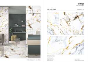 กระเบื้องพอร์ซเลนเคลือบเงาสูง ไพรม์โกลด์ ขนาด 600x1200 มม. รูปแบบขนาดใหญ่ พื้นผิวขัดเงาคุณภาพพรีเมียม สำหรับตกแต่งผนัง พื้น ภายในและภายนอกอาคาร - Product Image 5