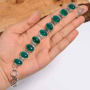 Pulsera de Plata con Gema de Calcedonia Verde en Forma Ovalada, Estilo Vintage, Plata de Ley 925, Joyería Bohemia, Regalo - Product Image 4