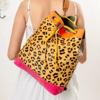 Bolso de Moda para Mujer, Estilo Universitario, con Estampado de Leopardo, de Cuero Genuino, con Logotipo Personalizado, para Viajes y Ocio