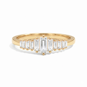 Anillo de compromiso minimalista de oro macizo de 9K, 10K, 14K, 18K con diamantes de laboratorio talla baguette engastados en punta, ideal para promesa nupcial. - Product Image 1