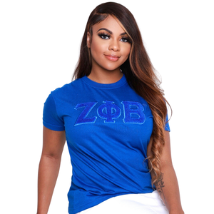 เสื้อยืด Zeta Phi Beta สีน้ำเงิน ผ้าเชนิลล์ สำหรับผู้หญิง ปักลายตัวอักษรกรีก เสื้อชมรมนักศึกษา ดีไซน์ทันสมัย สวมใส่สบาย เนื้อผ้านุ่มพิเศษ - Product Image 1