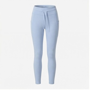 North Approach High Waist Full Length Yoga <b>Leggings</b> With <b>Pockets</b> Seamless Four-Way Stretch Solid Light Blue Women's Sportswear - Product Image 1