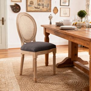 Ensemble de 2 chaises de salle à manger de style campagnard français, chaise en tissu vintage de style farmhouse avec pieds et dossier en bois massif, rembourrées en rotin - Product Image 4