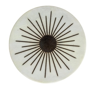 Designer Cast Aluminum Bar <b>Table</b> Marble Top Sunburst Inlay Sleek Pedestal Base Heavy Duty Stability Compact Luxury Accent Piece - Product Image 4