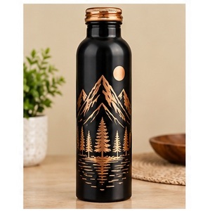 Seamless <b>Copper</b> <b>Water</b> <b>Bottle</b> With Leaf Design Portable Travel Use - Product Image 6