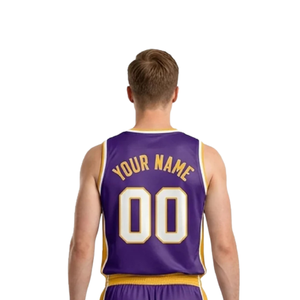 Uniforme de basket-ball à rayures latérales pour hommes, maillot sans manches à col en V et short ample assorti avec nom d'équipe et numéros de joueur personnalisés - Product Image 4