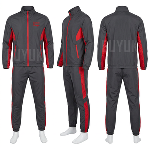 Chándal Deportivo para Hombre en Gris y Rojo con Bloques de Color, Cierre de Cremallera, Cuello Alto, Corte Regular, Poliéster, para Otoño - Product Image 1