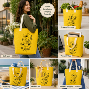 AMANI Yellow Jute Tote <b>Bag</b> with Screen Printed Pattern <b>Medium</b> <b>Size</b> Hand Length Handle for Beach & Daily Use - Product Image 5