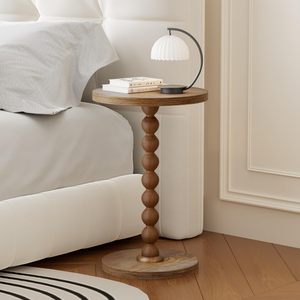 <b>Round</b> Side <b>Table</b>, Drink <b>Table</b> for <b>Small</b> Spaces, Modern Accent Nightstand with Rubberwood Leg for Living Room, Bedroom, Corners, - Product Image 1