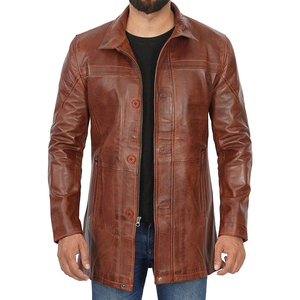 <b>Men's</b> Genuine Leather <b>Long</b> Trench <b>Coat</b> Turn-down Collar Single Breasted Regular Sleeve Overcoat <b>long</b> leather <b>coat</b> - Product Image 4